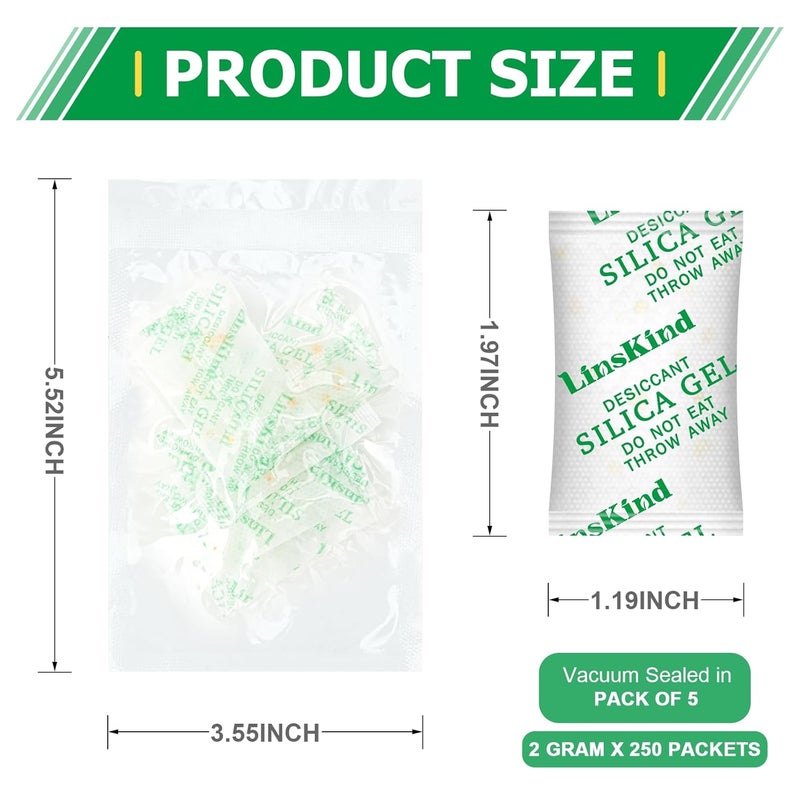 LinsKind Store Silica Gel Packets, 2 Gram [250 Packs] Desiccant Packs for Storage, Food Grade Silica Packets Moisture Absorbers Desiccant Bags for Filament Storage Moisture Absorber for 3D Printer, Food - Image 3
